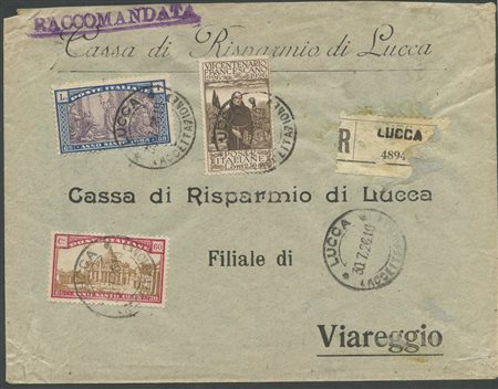 30.7.1926, Lettera raccomandata da Lucca per Viareggio affrancata per 10L....