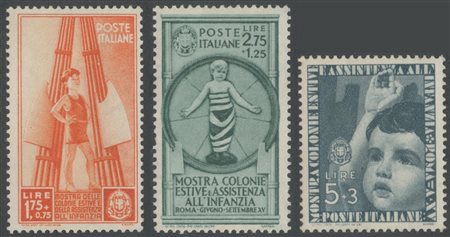 1937, Colonie Estive N.406/415 nuova con gomma MNH. Cert. Sollami.