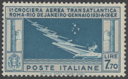 1930, Crociera transatlantica 7,70L. Celeste e grigio N.25 nuovo, MH.