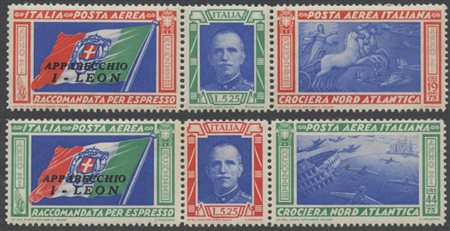 1933, Trittici I-Leon N.51H/52H nuovi con gomma, MNH. Certificato Sollami.