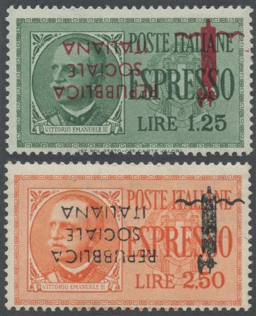 1944, Esressi da 1.25L e 2.50L con soprastampa capovolta nuovi con gomma, MNH.