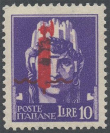 1944, R.S.I - SAGGI 10L. Con soprastampa del tipo 'I' rossa di verona, nuovo...