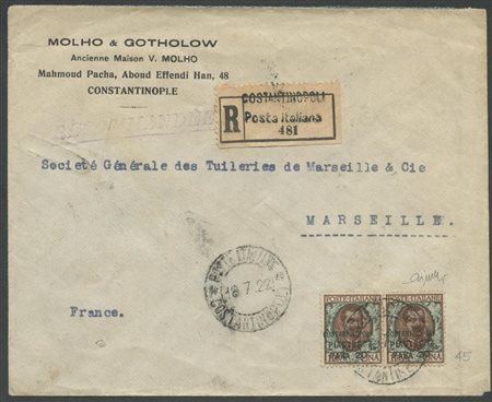 18.07.1922, Lettera da Costantinopoli per Marsiglia affrancata tramite due...