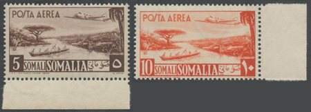 1950, Somalia Aereo e veduta N.1/11 serie nuova con gomma MNH. Cert. Sollami.