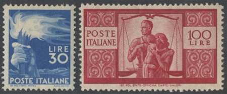 1945, Democratica N.543/565 nuova con gomma MNH. Cert. Sollami.