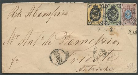 1866, Lettera per Trieste con splendida affrancatura tricolore