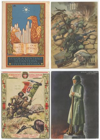 II Guerra Mondiale, Cartoline illustrate ''Regimenti Fanteria''. 14 pezzi...