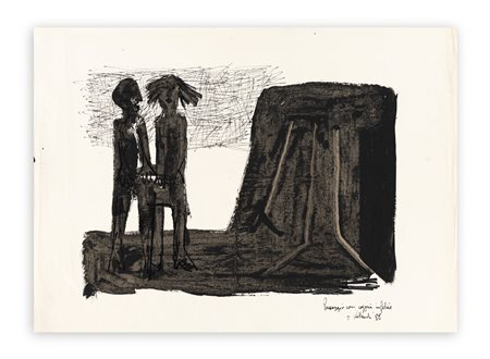 GIORGIO BELLANDI (1930-1976) - Paesaggio con coppia infelice, 1968