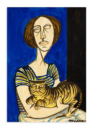 GIUSEPPE MIGNECO (1908-1997) - Donna con gatto, anni '60