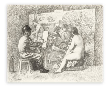 ANTONIO BUENO (1918-1984) - Il pittore e la modella - D'après Giorgione, 1982/1983