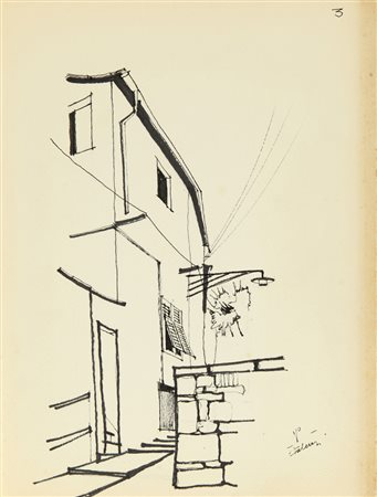 PIANO RENZO (1937-) Cartella di 7 disegni 1960 matita grassa a tempera su...