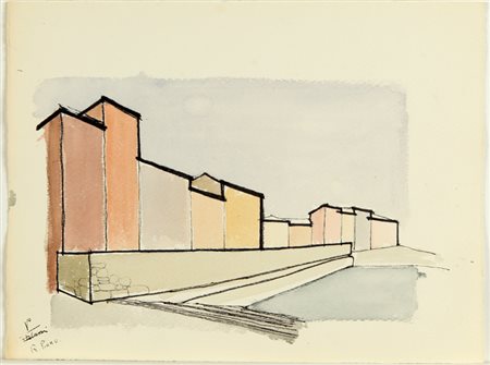 PIANO RENZO (1937-) Cartella di 8 disegni 1960 acquarelli su cartoncino,...