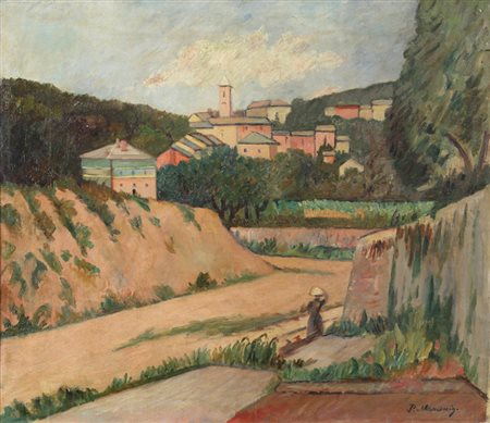PIERO MARUSSIG (1879-1937) Paesaggio ligure olio su tela cm 60x70 firmato in...