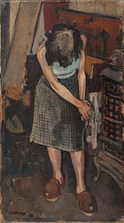 ITALO CREMONA (1905-1979) Figura di donna 1939 olio su tela cm 48x26,5...