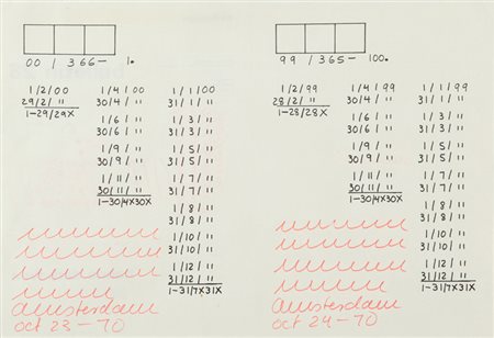 HANNE DARBOVEN (1941-2008) Giorni dell'anno 1970 pennarello su carta cm 29x40...