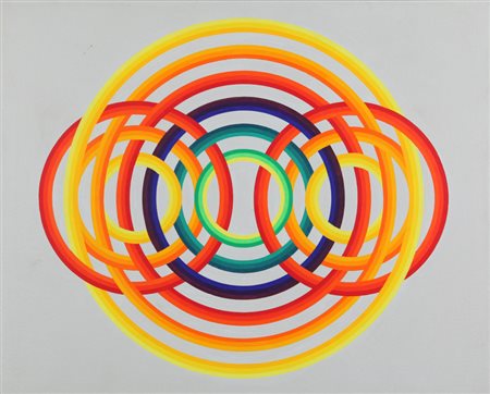 JOEL STEIN (1926-2012) Cercles chromatique sour fond gris 1973 acrilico su...