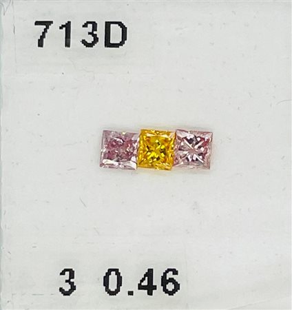 3 DIAMANTI 0,46 CT COLORE FANCY ROSA INTENSO FANCY GIALLO VIVIDO - PUREZZA...