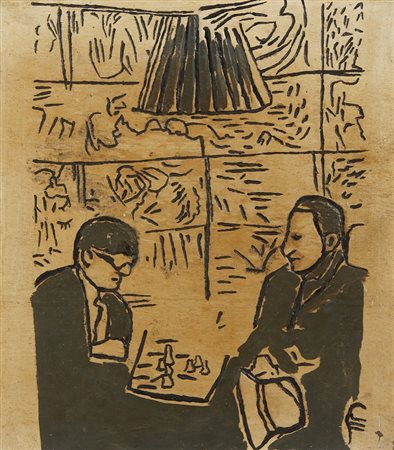 SARENCO (ISAIA MABELLINI) (n. 1945) - Man Ray and Marcel Duchamp playing chess. A Collection of African Dada Art. .