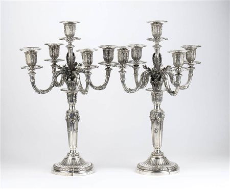 Coppia di candelabri francesi in argento - Parigi  inizio XX secolo, maestri argentieri TETARD FRÈRES  