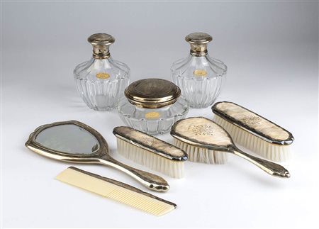 Set toilette italiano in argento e vetro molato - anni '50 del XX secolo