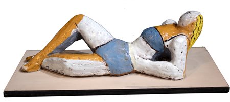 Leoncillo Leonardi Donna al sole, 1954 scultura in ceramica cm 15x49 Perizia...