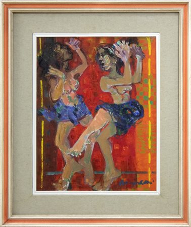 Aldo Borgonzoni Ragazze che ballano, 1966 olio su tela cm 50x40.