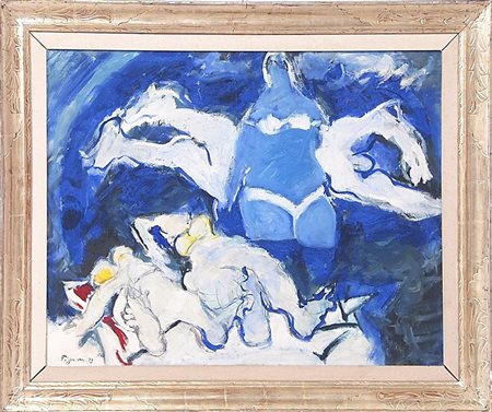 Edouard Pignon La plage à la femme bleue, 1979 olio su tela cm 73x92...