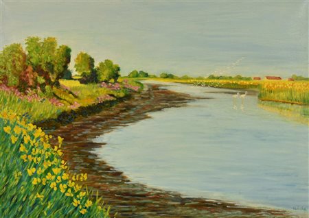 Aide PASSEGGIATA SUL FIUME olio su tela, cm 50x70 firma