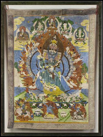 THANGKA DIPINTA A COLORI SU TESSUTO
Tibet o Nepal, XX secolo