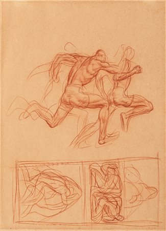 Romano Dazzi (Roma, 1905 - Lima, 1976) Studio per atleti Pastelli su carta cm...