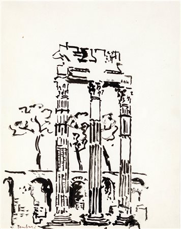 Orfeo Tamburi (Jesi, 1910 - Parigi, 1994) Foro Romano China su carta cm 32x24...