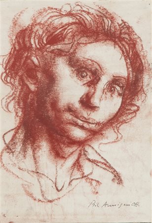 Pietro Annigoni (Milano, 1910 - Firenze, 1988) Ritratto Sanguigna su carta cm...