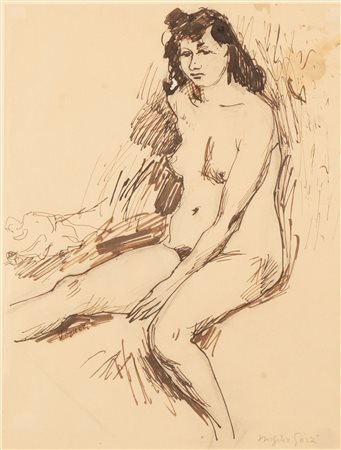 Virgilio Guzzi (Molfetta, 1902 - Roma, 1978) Nudo di donna seduta Inchiostro...