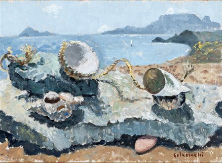 Giovanni Colacicchi (Anagni, 1900 - Firenze, 1992) Paesaggio marino olio su...
