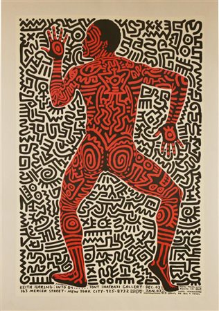 MANIFESTO KEITH HARING stampa tipografica applicata su tela, cm 89x59...