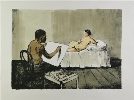 Alberto Sughi (1928 - 2012) IL PITTORE E LA MODELLA, 1986 litografia...