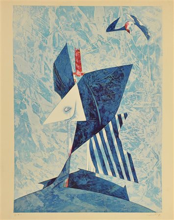 Gianni Dova (1925 - 1991) UCCELLO serigrafia, cm 80x60; es. p.a. firma e...