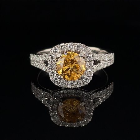 ANELLO IN ORO BIANCO 14K 5.03 GR CON DIAMANTEFANCY GIALLO ARANCIO INTENSO...