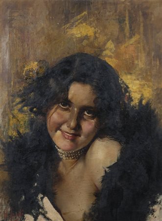 IROLLI VINCENZO (attribuito)<BR>Napoli 1860 - 1949<BR>"Ritratto di fanciulla"