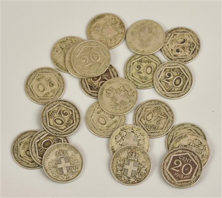 LOTTO DI LIRE ITALIANE REGNO D'ITALIA composto da monete da 20 cent anni di...