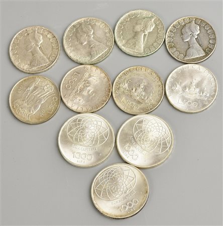 LOTTO DI LIRE ITALIANE composto da 11 monete da 500 e 1000 lire varie annate...