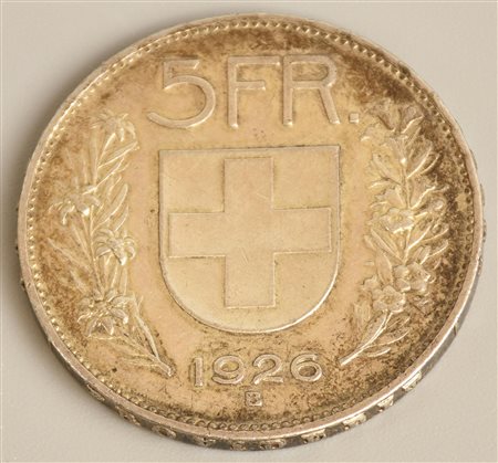 5 FRANCHI SVIZZERI IN ARGENTO anno di coniazione 1926