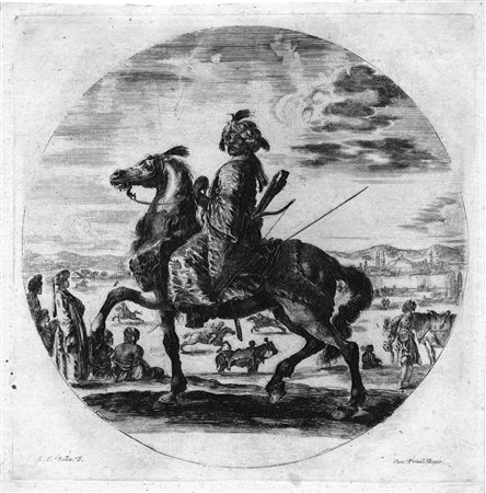 Della Bella, Stefano(Firenze 1610 - 1664)CAVALIERE CON TURBANTE DIRETTO VERSO...