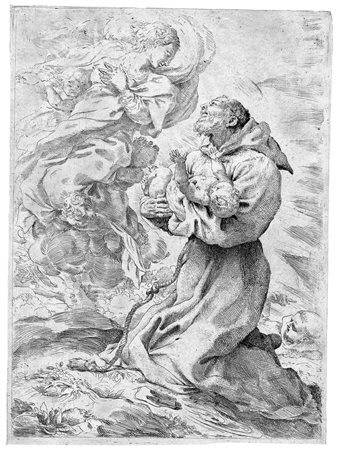 Faccini, Pietro(Bologna 1562 - 1602)SAN FRANCESCO DAVANTI ALLA MADONNA TIENE...