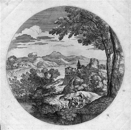 Grimaldi, Giovanni Francesco(Bologna 1606 - 1680)PAESAGGIO CON QUATTRO...