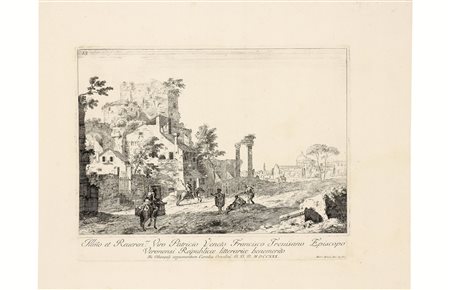 Ricci, Marco(Belluno 1676 - Venezia 1730)VEDUTA CON CAVALIERI. Acquaforte. mm...