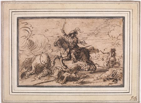 Courtois, Guillaume(Saint Hippolyte 1628 - Roma 1679)SCENA DI BATTAGLIAPenna...