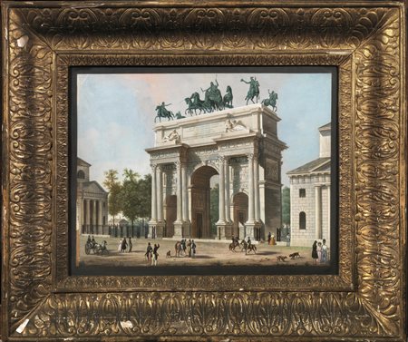 MILANO. VEDUTA DELLâ€™ARCO DELLA PACESecolo XIX.Acquatinta colorata a mano....