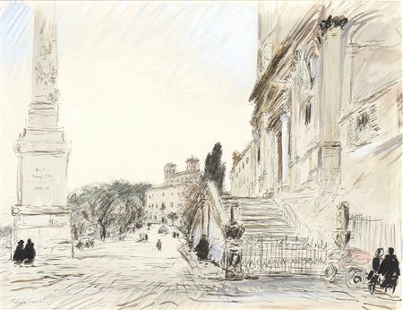 MICHELE CASCELLA (Ortona, 1892 - Milano,  1989) : Trinità dei Monti a Roma