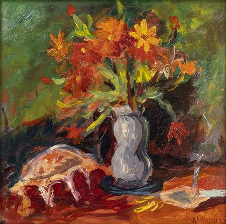 ACHILLE SDRUSCIA (Roma, 1910 - 1994): Vaso di fiori, fine anni '30 ca.